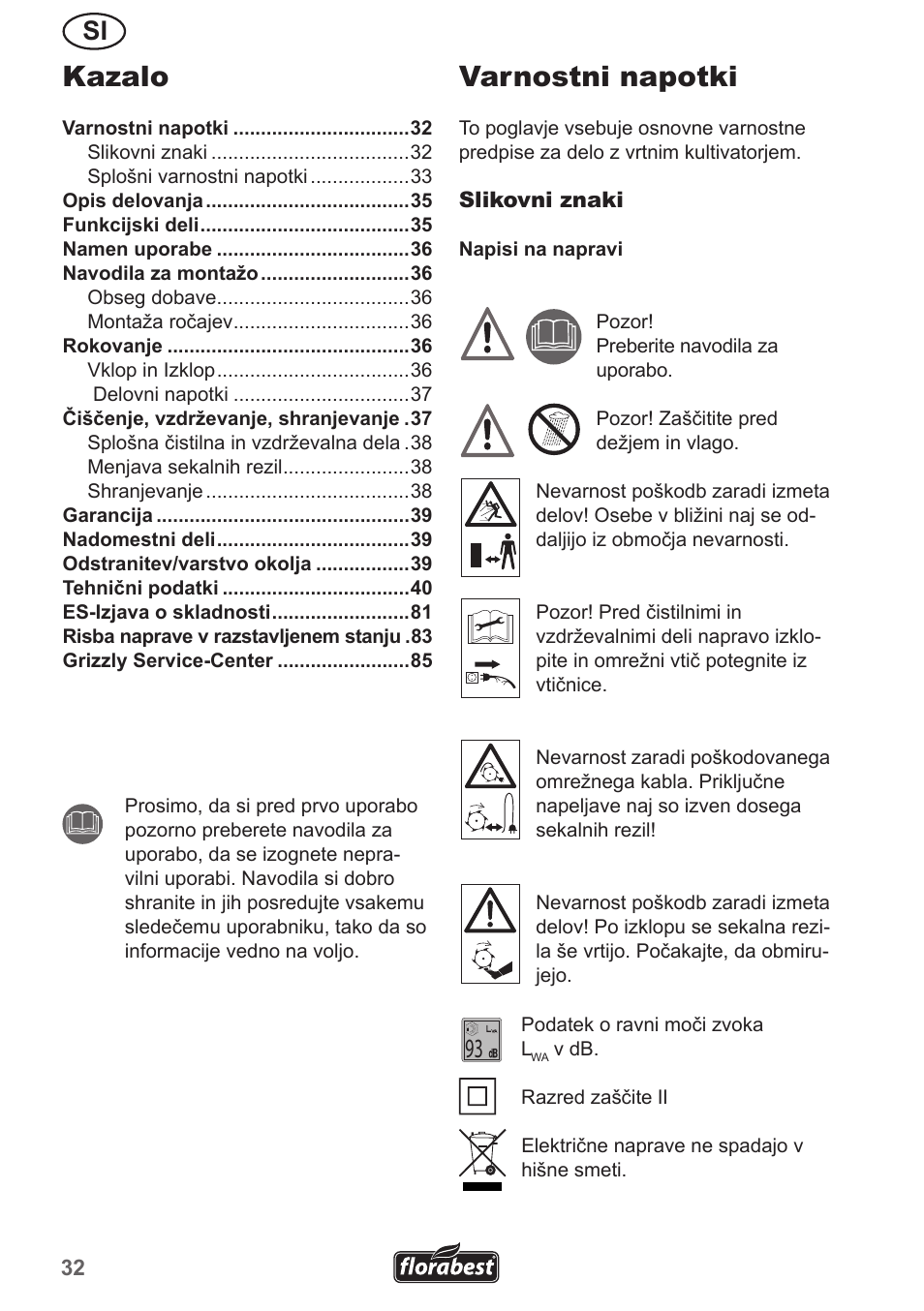 Varnostni napotki, Kazalo | Florabest FGH 710 A1 User Manual | Page 32 / 86