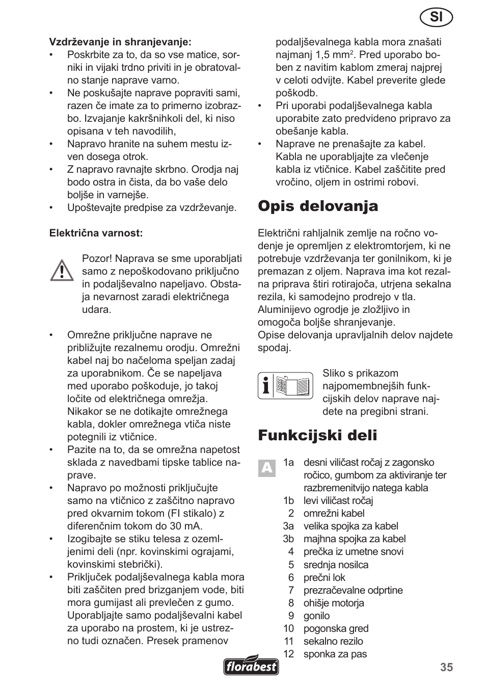 Opis delovanja, Funkcijski deli | Florabest FGH 710 A1 User Manual | Page 35 / 86