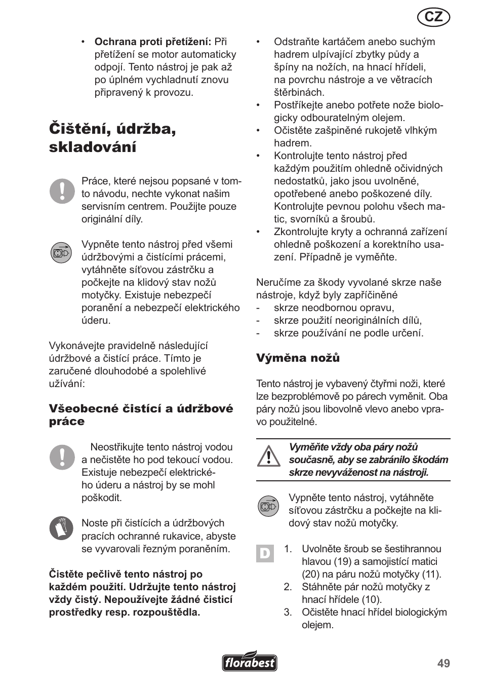 Čištění, údržba, skladování | Florabest FGH 710 A1 User Manual | Page 49 / 86