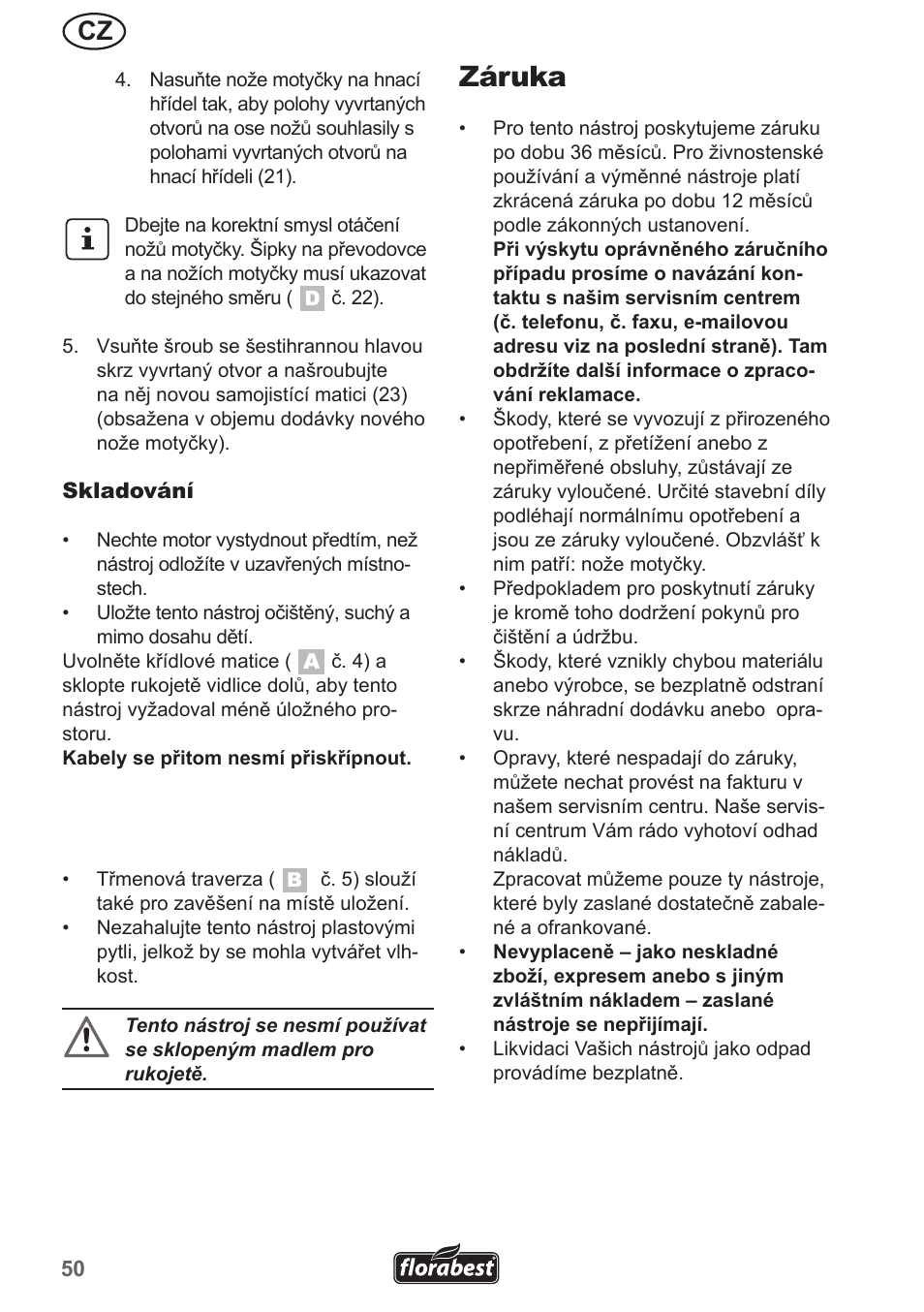 Záruka | Florabest FGH 710 A1 User Manual | Page 50 / 86