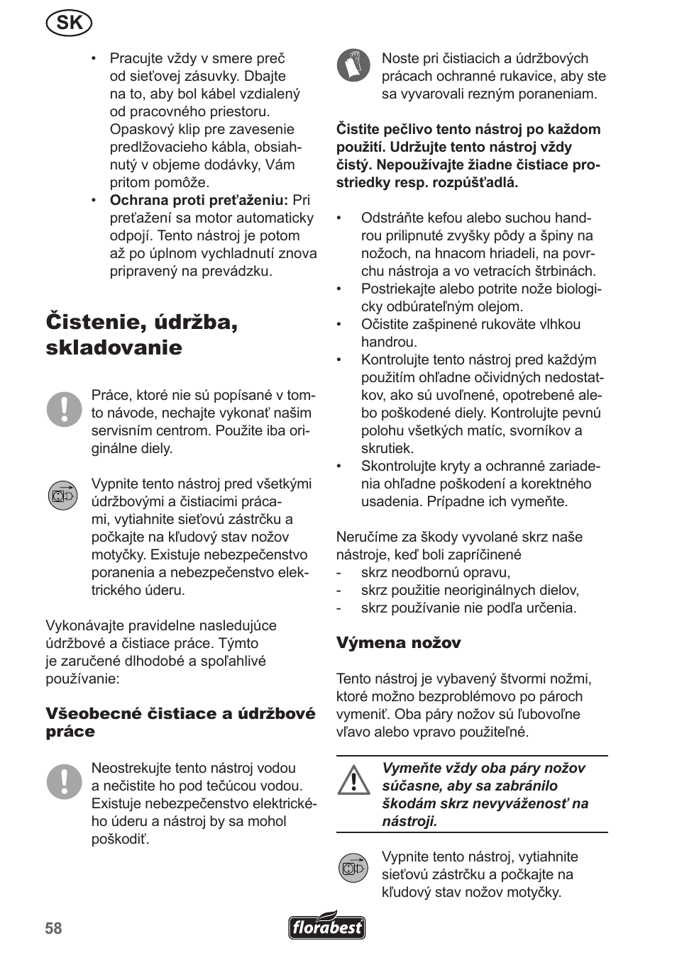 Čistenie, údržba, skladovanie | Florabest FGH 710 A1 User Manual | Page 58 / 86