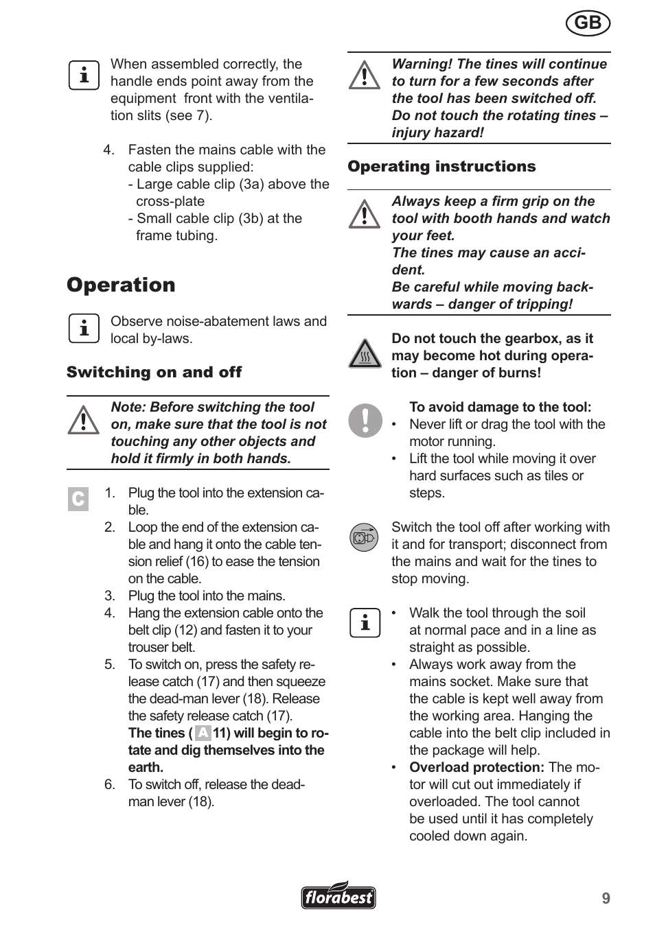 Operation | Florabest FGH 710 A1 User Manual | Page 9 / 86