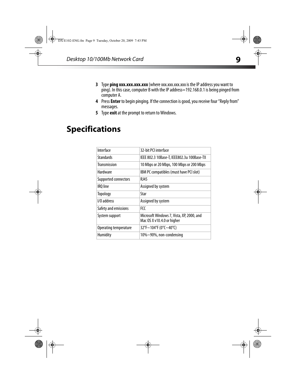 Specifications | Dynex DX-E102 User Manual | Page 9 / 16