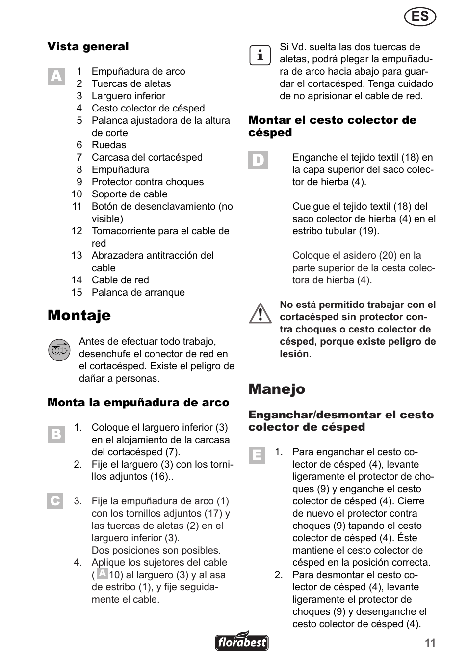 Montaje, Manejo | Florabest FRM 1800 A1 User Manual | Page 11 / 66