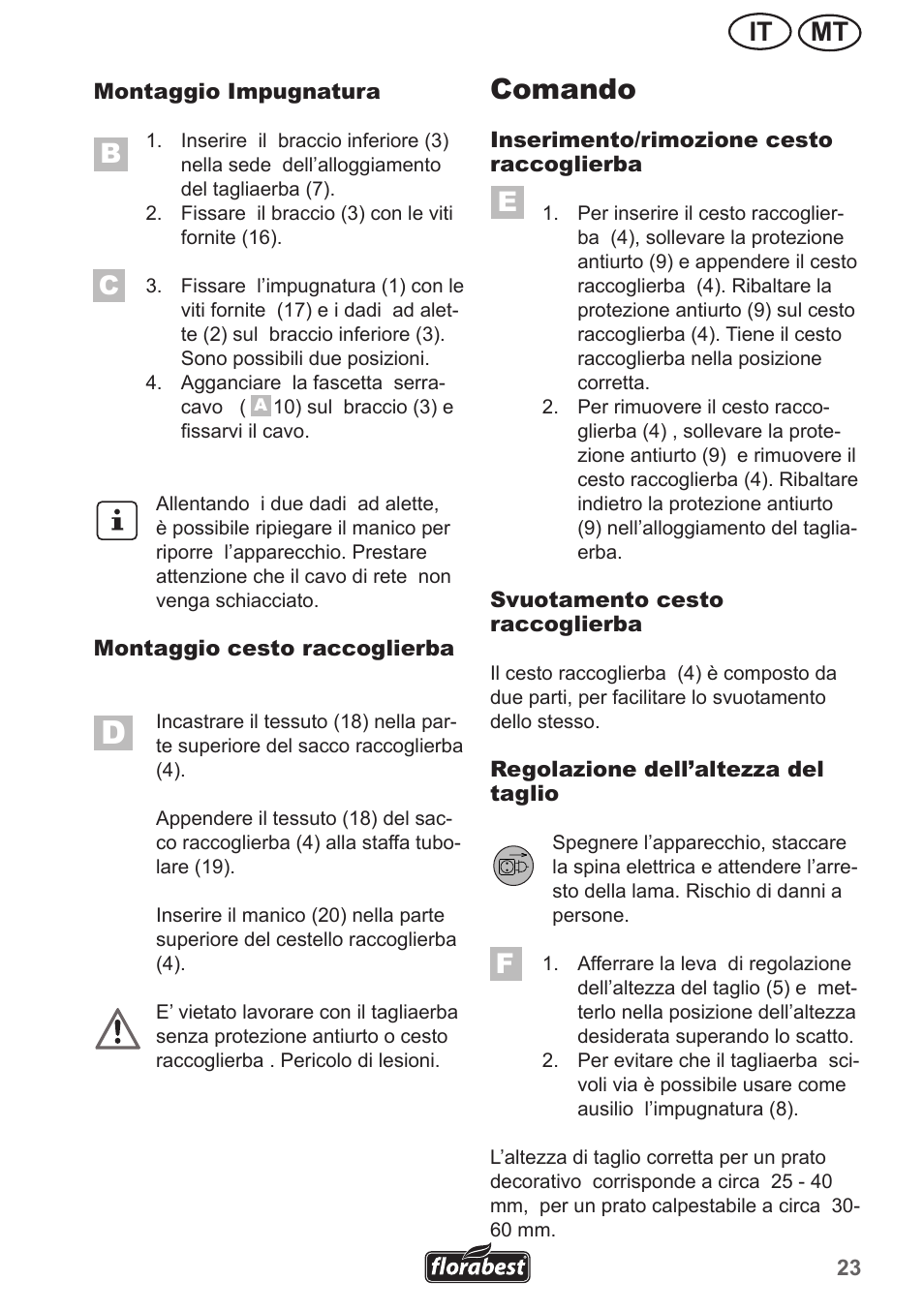 Comando, Mt it | Florabest FRM 1800 A1 User Manual | Page 23 / 66