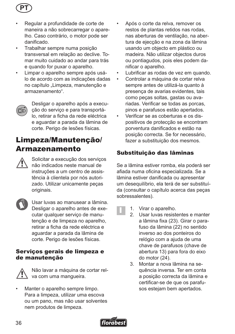 Limpeza/manutenção/ armazenamento | Florabest FRM 1800 A1 User Manual | Page 36 / 66