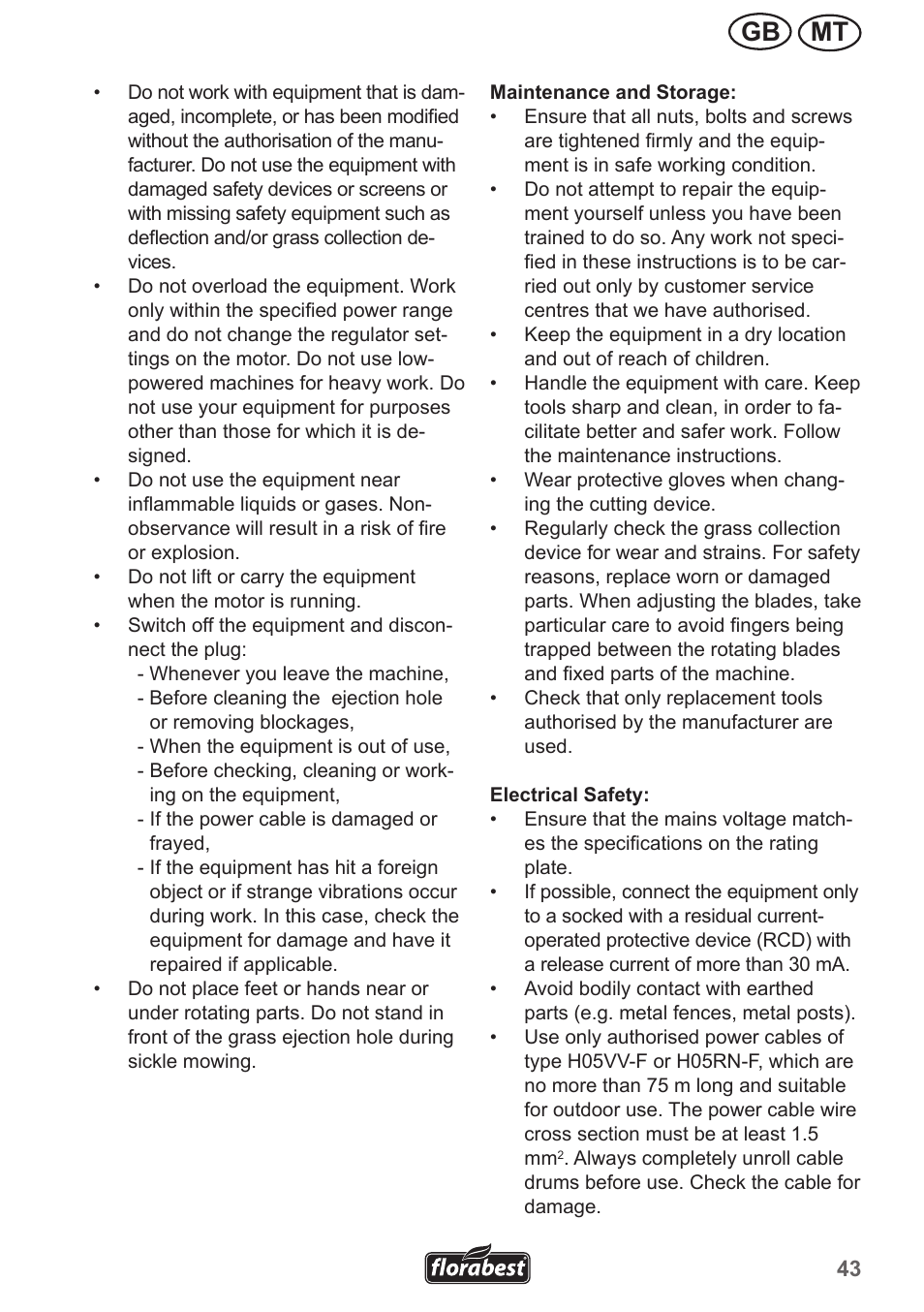 Mt gb | Florabest FRM 1800 A1 User Manual | Page 43 / 66