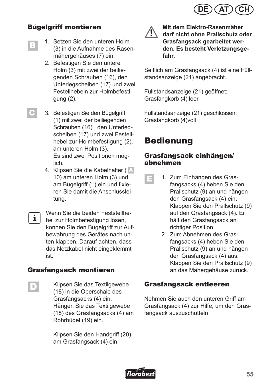 Bedienung, Ch at de | Florabest FRM 1800 A1 User Manual | Page 55 / 66