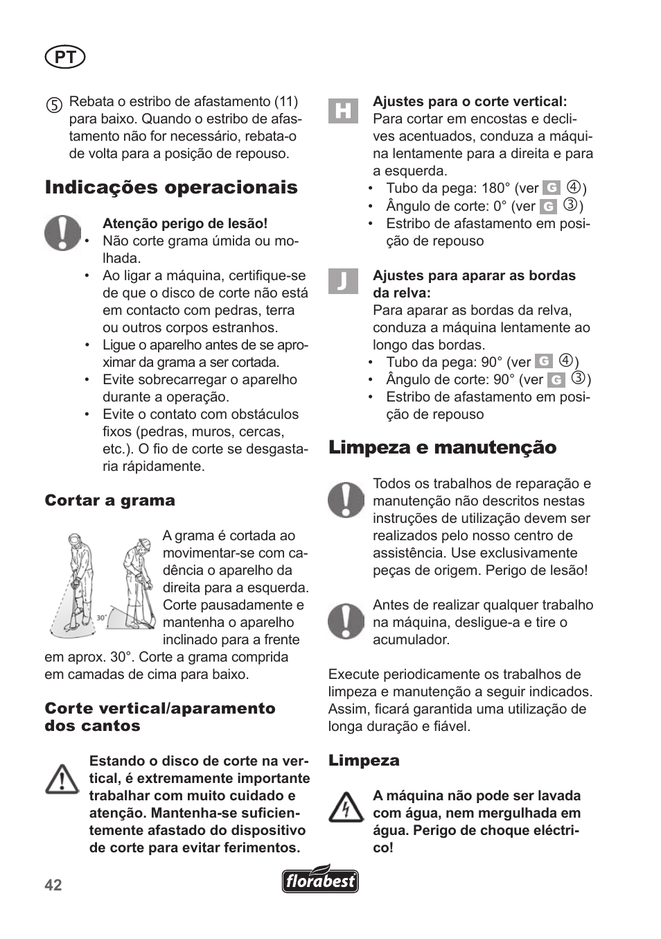 Limpeza e manutenção, Indicações operacionais | Florabest FRT 18 A1 User Manual | Page 42 / 78