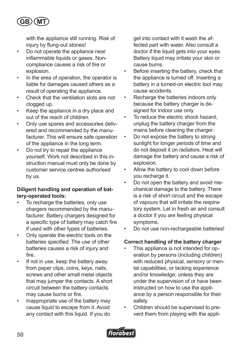 Gb mt | Florabest FRT 18 A1 User Manual | Page 50 / 78
