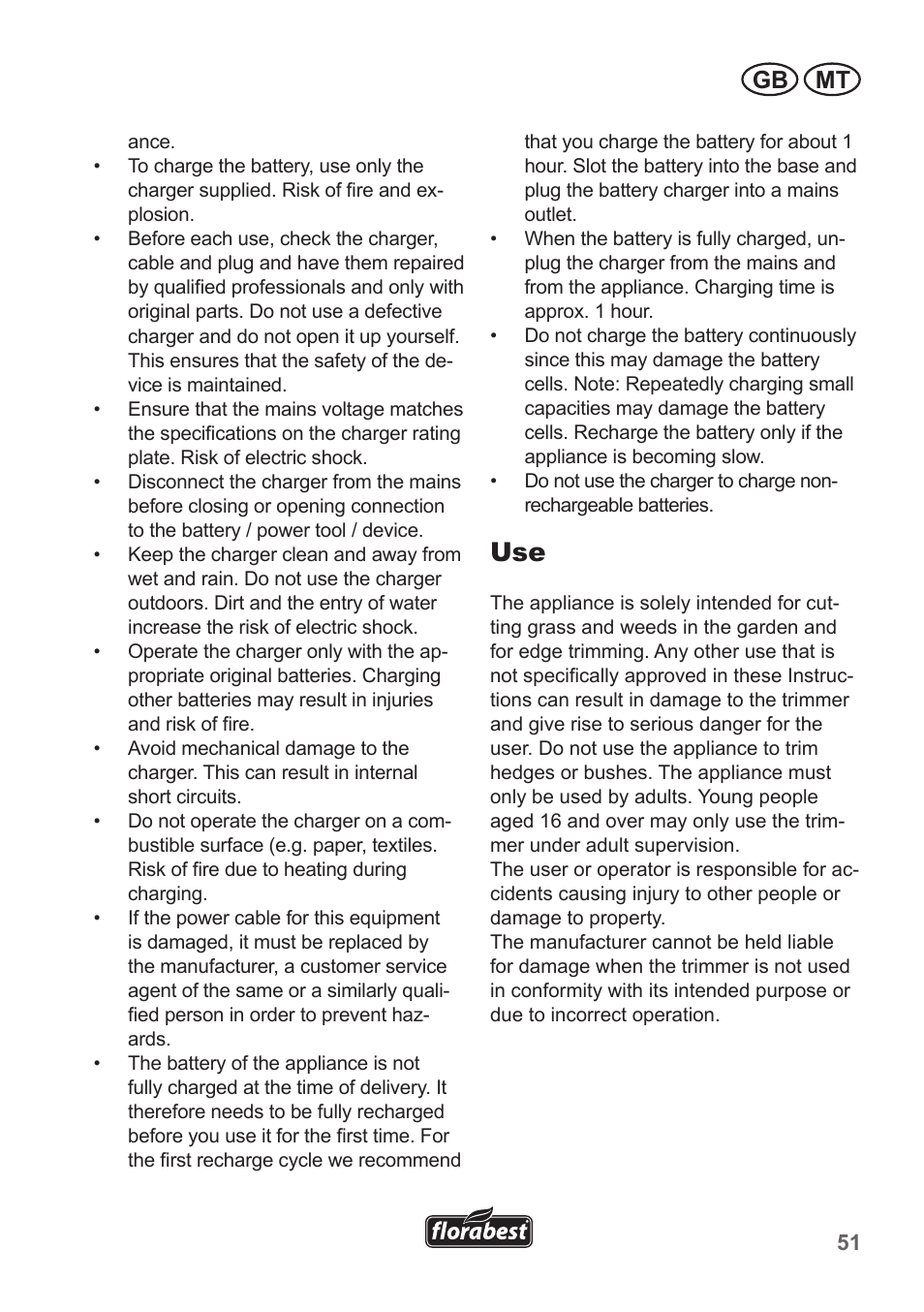 Gb mt | Florabest FRT 18 A1 User Manual | Page 51 / 78