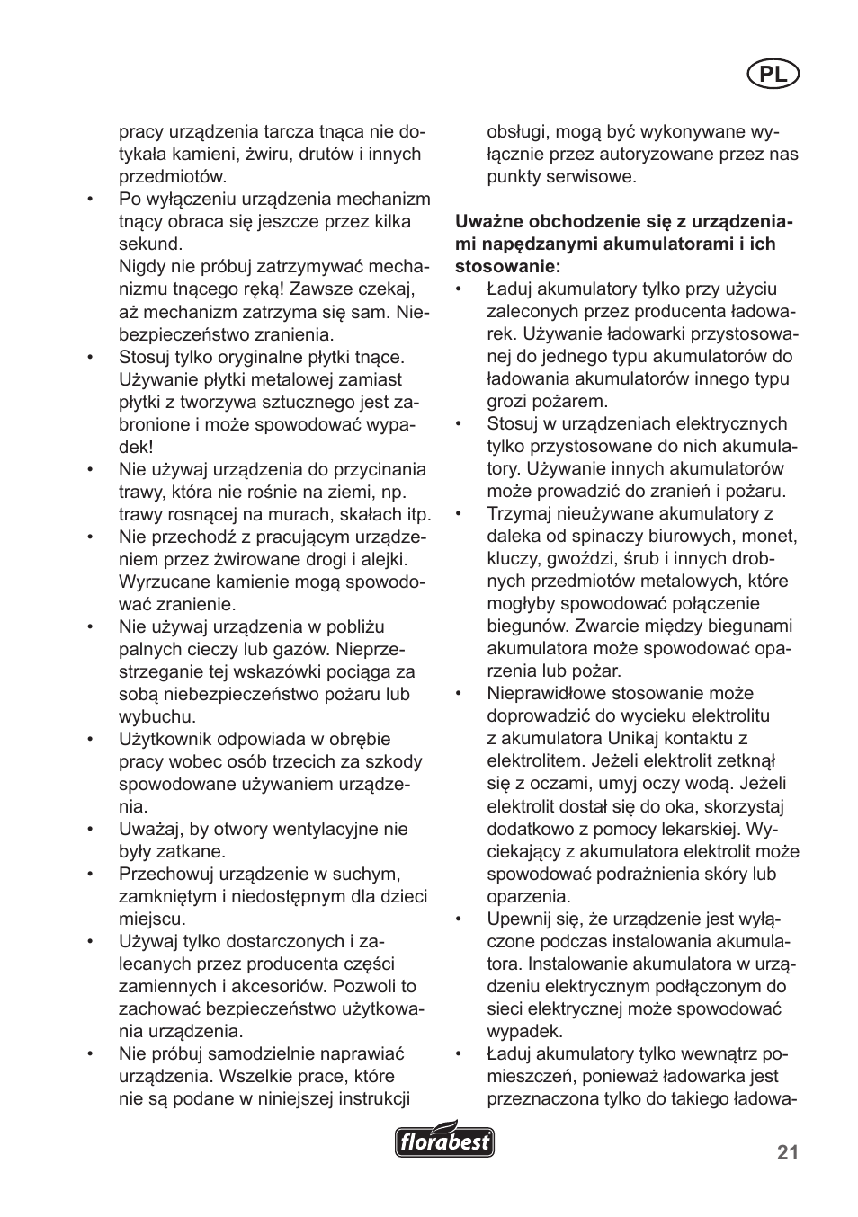 Florabest FRT 18 A1 User Manual | Page 21 / 106