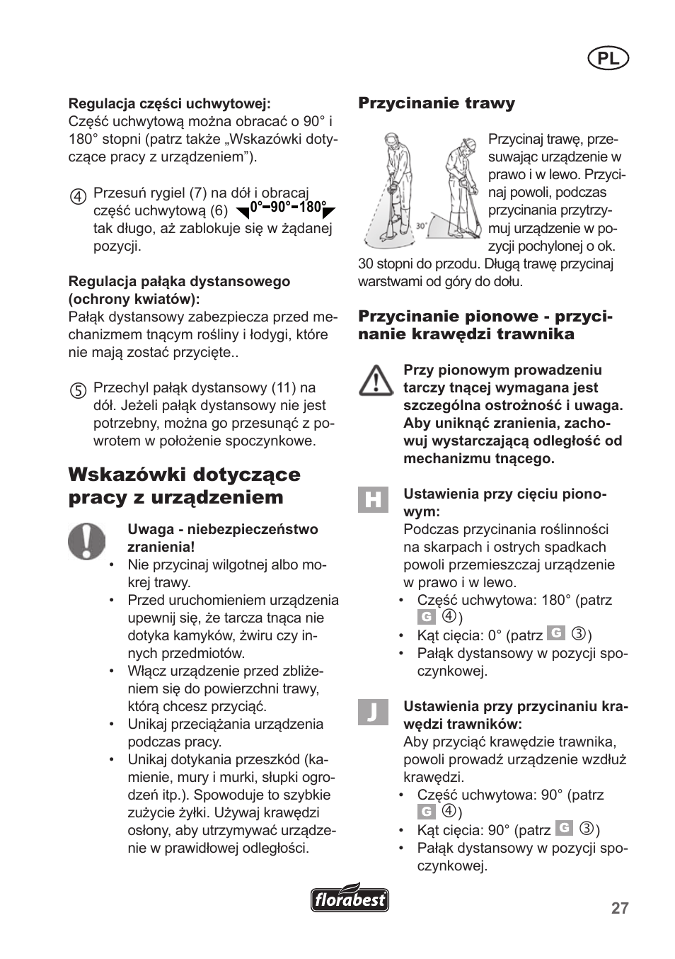 Wskazówki dotyczące pracy z urządzeniem | Florabest FRT 18 A1 User Manual | Page 27 / 106