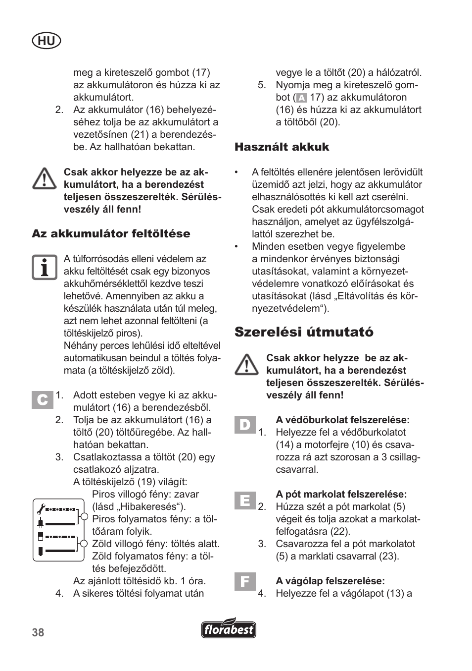 Szerelési útmutató | Florabest FRT 18 A1 User Manual | Page 38 / 106
