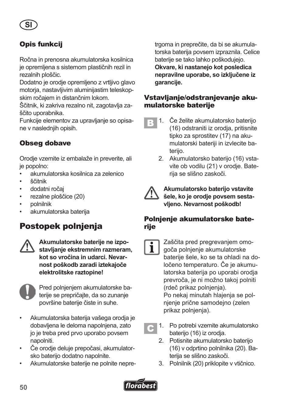 Postopek polnjenja | Florabest FRT 18 A1 User Manual | Page 50 / 106