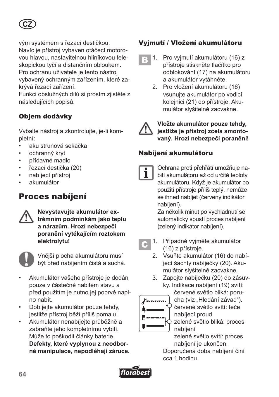 Proces nabíjení | Florabest FRT 18 A1 User Manual | Page 64 / 106