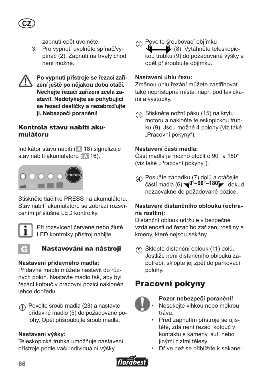 Pracovní pokyny | Florabest FRT 18 A1 User Manual | Page 66 / 106