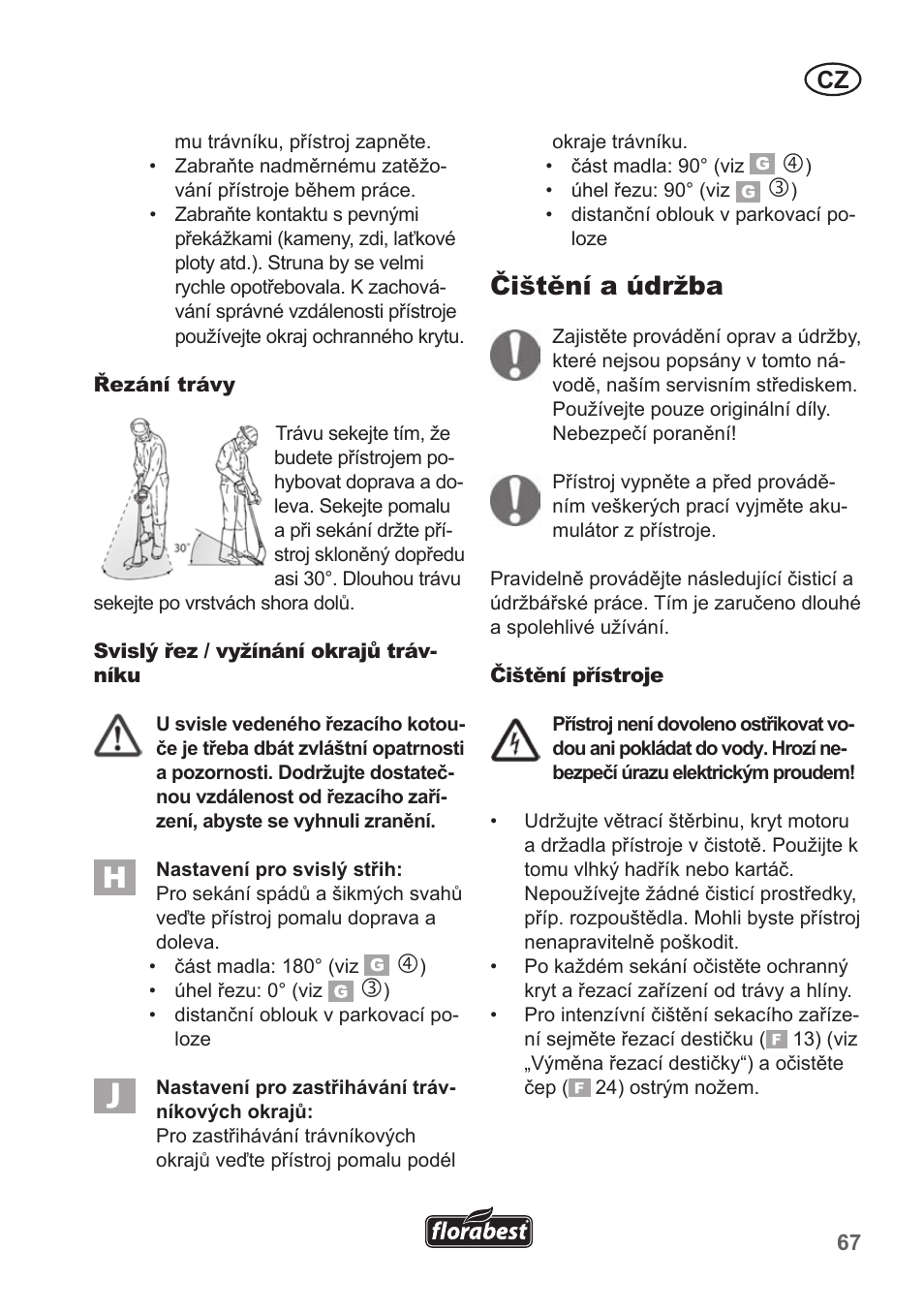 Čištění a údržba | Florabest FRT 18 A1 User Manual | Page 67 / 106