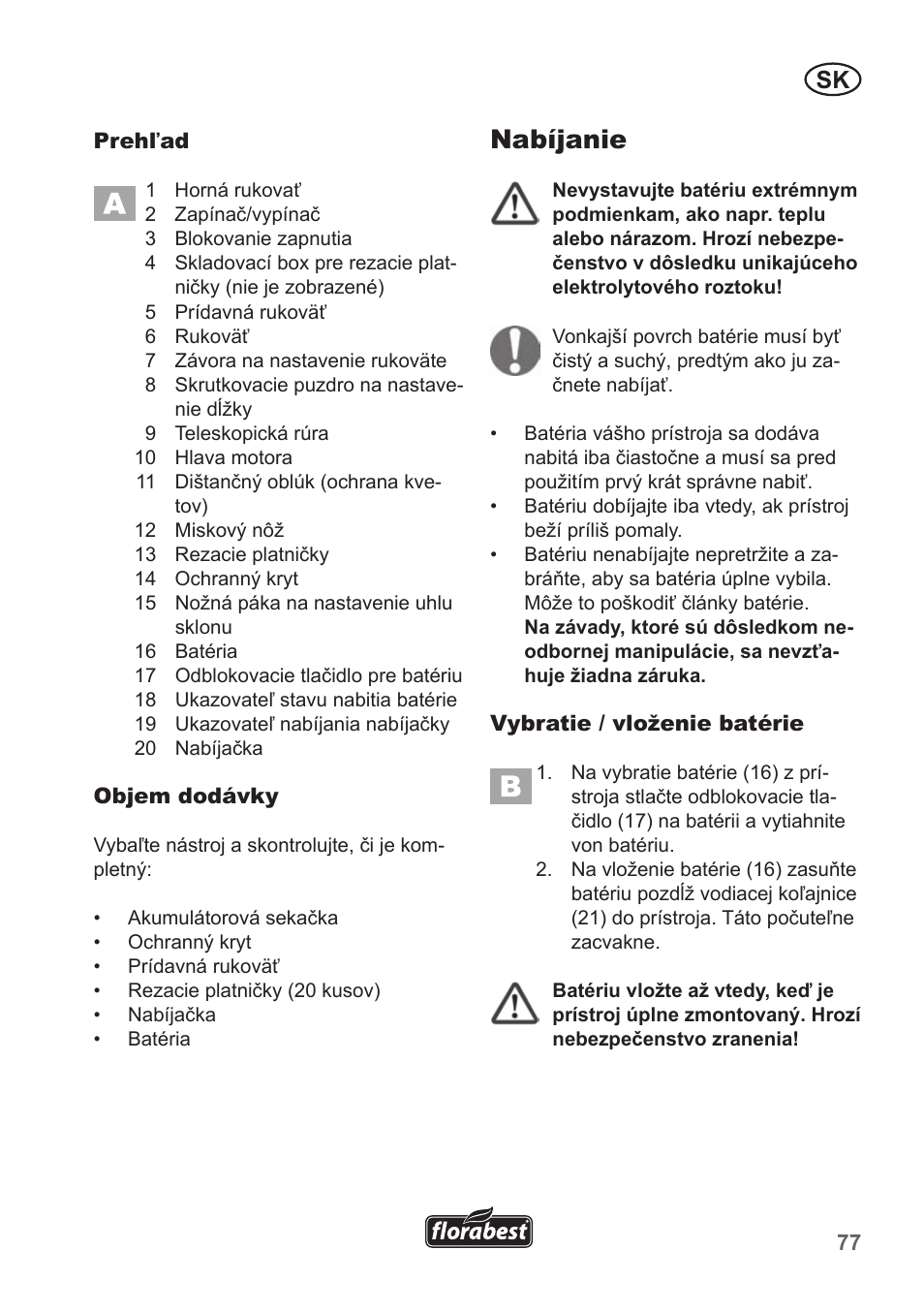 Nabíjanie | Florabest FRT 18 A1 User Manual | Page 77 / 106