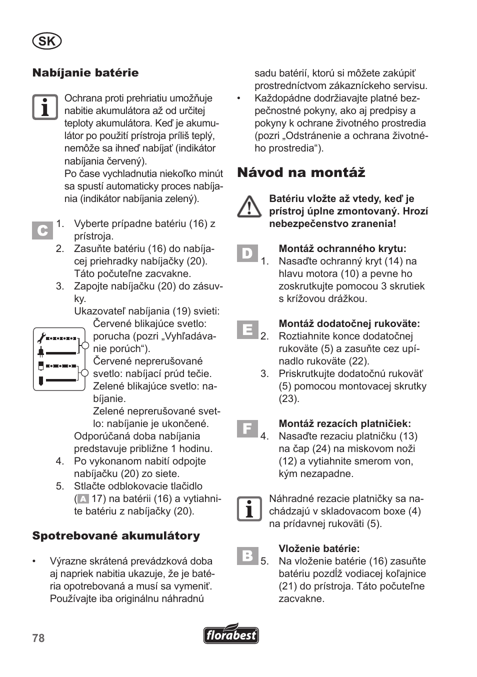 Návod na montáž | Florabest FRT 18 A1 User Manual | Page 78 / 106