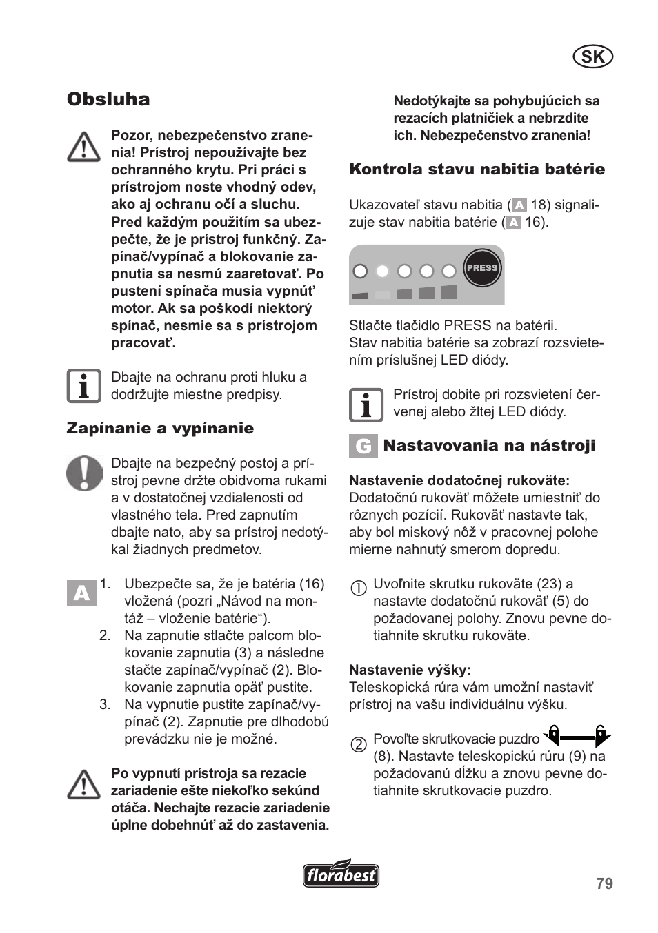 Obsluha | Florabest FRT 18 A1 User Manual | Page 79 / 106