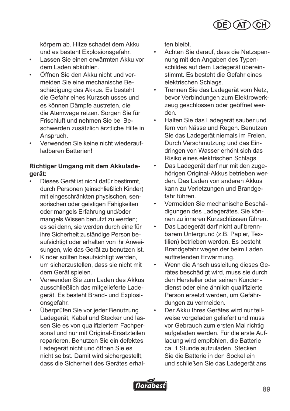 De at ch | Florabest FRT 18 A1 User Manual | Page 89 / 106