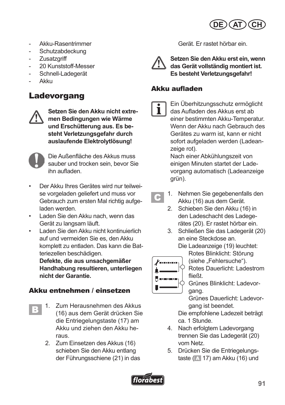 Ladevorgang, De at ch | Florabest FRT 18 A1 User Manual | Page 91 / 106