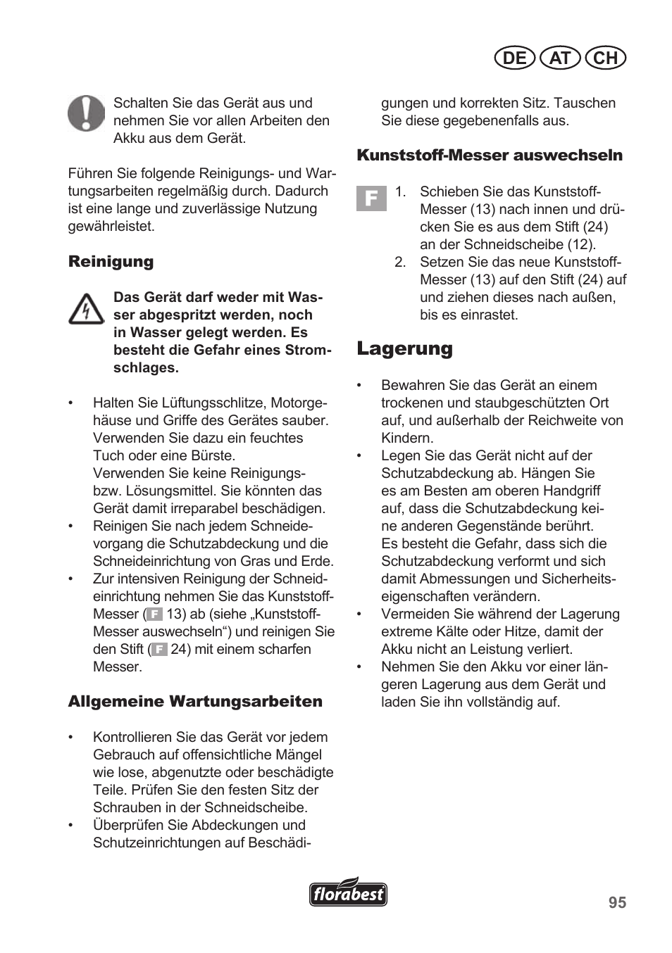 Lagerung, De at ch | Florabest FRT 18 A1 User Manual | Page 95 / 106