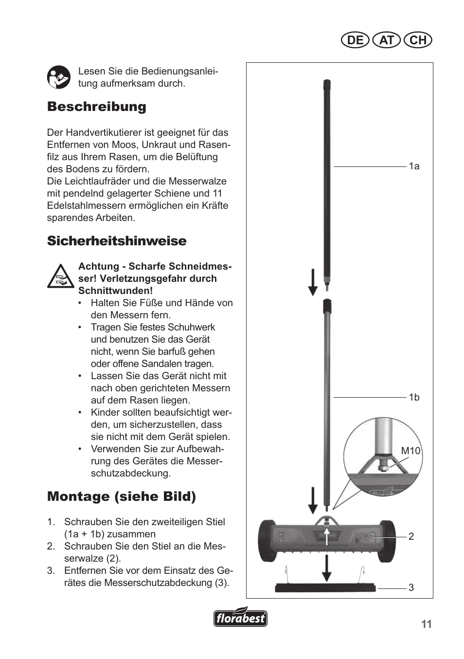 Beschreibung, Sicherheitshinweise, Montage (siehe bild) | De at ch | Florabest FHV 32 A1 User Manual | Page 11 / 16