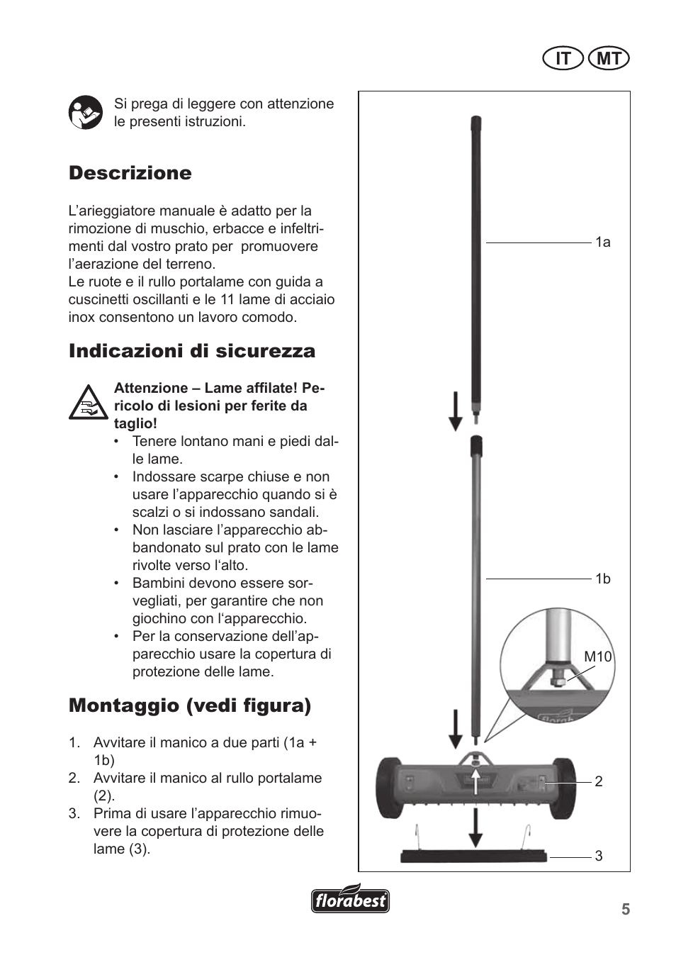 Descrizione, Indicazioni di sicurezza, Montaggio (vedi figura) | It mt | Florabest FHV 32 A1 User Manual | Page 5 / 16