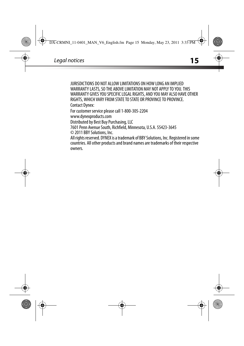 Dynex DX-CRMN1 User Manual | Page 15 / 16