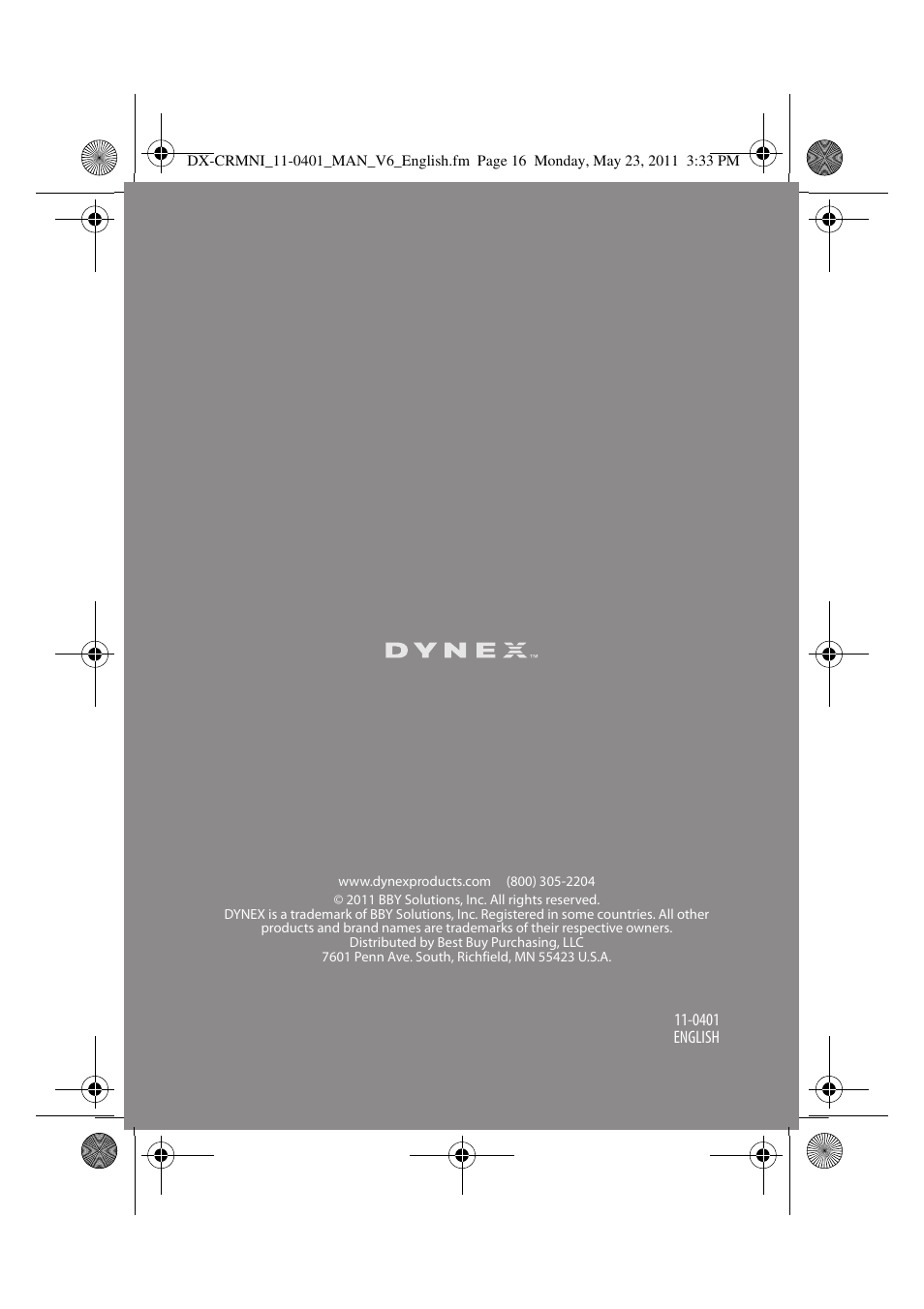 Dynex DX-CRMN1 User Manual | Page 16 / 16