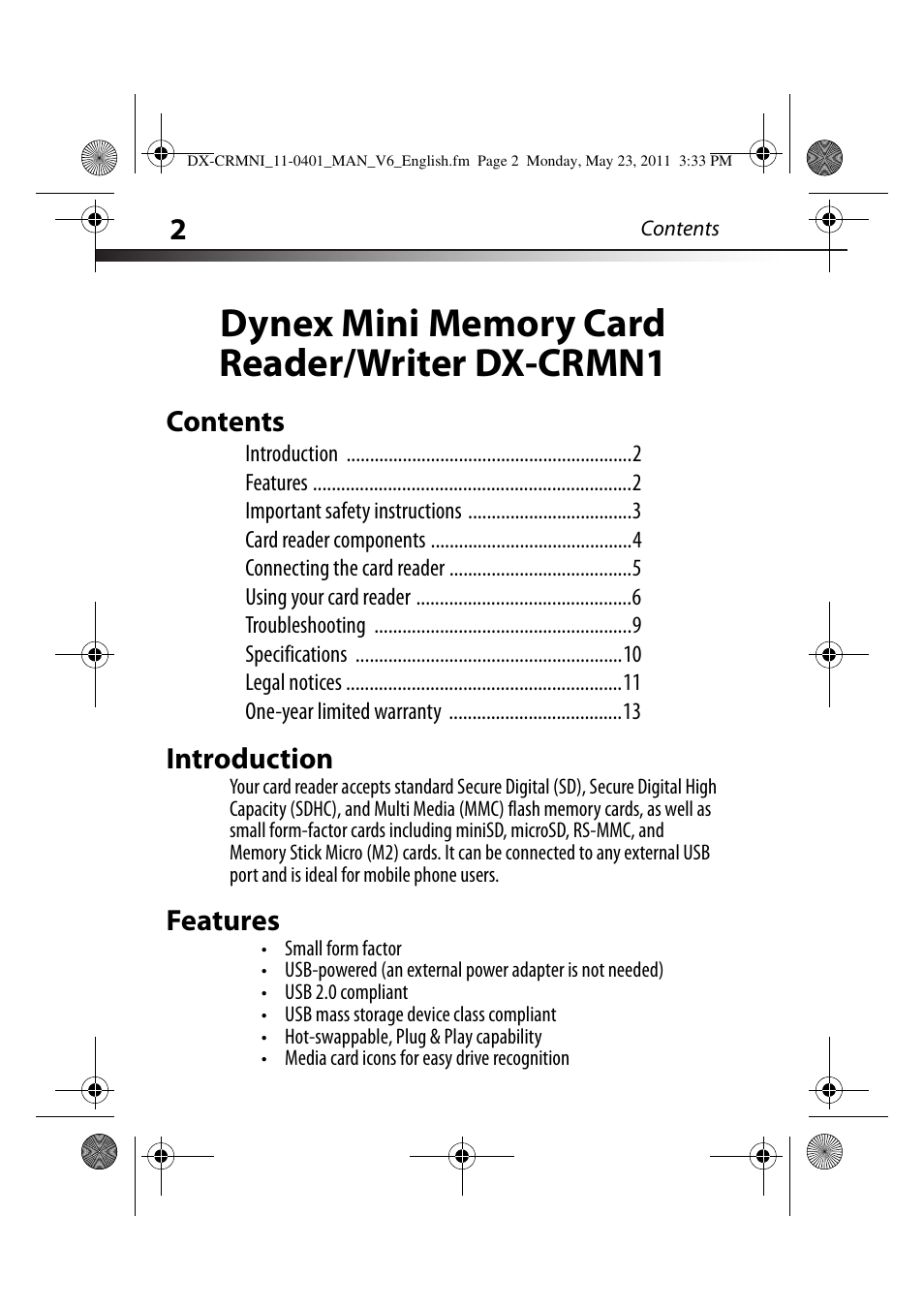 Dynex DX-CRMN1 User Manual | Page 2 / 16