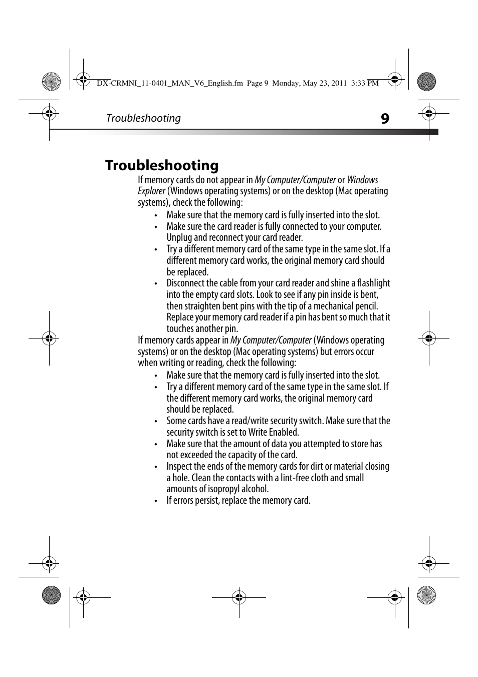 Troubleshooting | Dynex DX-CRMN1 User Manual | Page 9 / 16