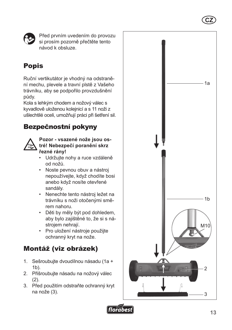 Popis, Bezpečnostní pokyny, Montáž (viz obrázek) | Florabest FHV 32 A1 User Manual | Page 13 / 20