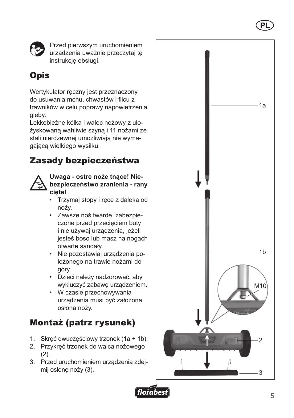 Opis, Zasady bezpieczeństwa, Montaż (patrz rysunek) | Florabest FHV 32 A1 User Manual | Page 5 / 20