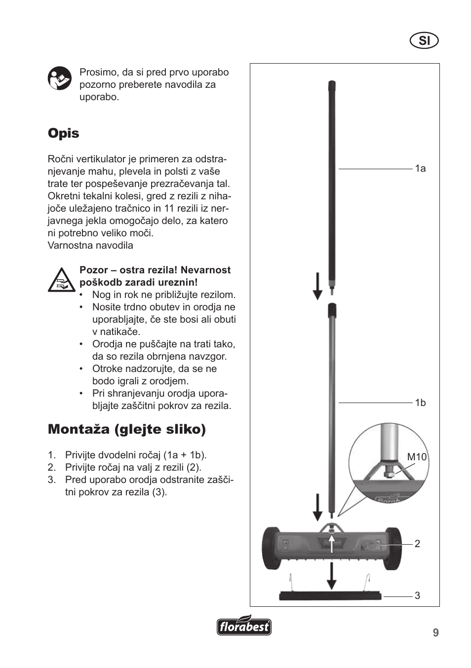 Opis, Montaža (glejte sliko) | Florabest FHV 32 A1 User Manual | Page 9 / 20