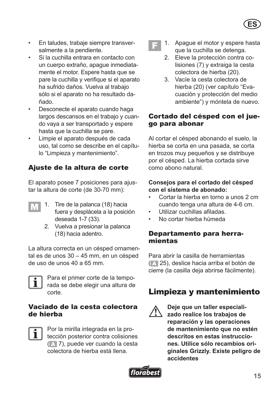Limpieza y mantenimiento | Florabest FBM 190 A1 User Manual | Page 15 / 100