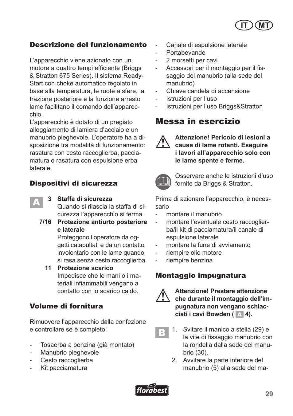 Messa in esercizio, It mt | Florabest FBM 190 A1 User Manual | Page 29 / 100