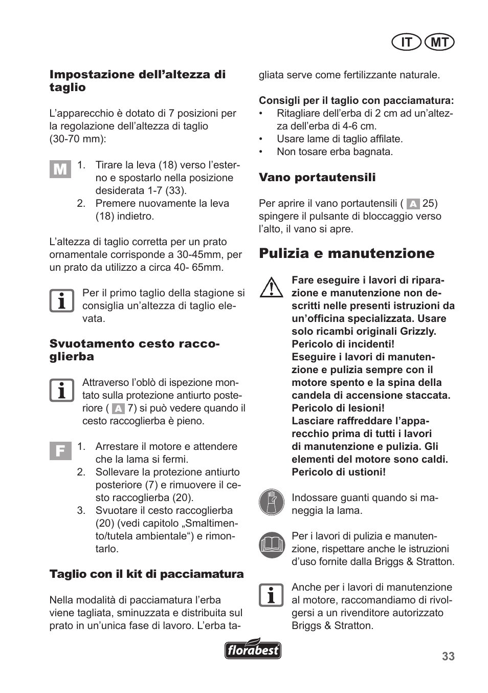 Pulizia e manutenzione, It mt | Florabest FBM 190 A1 User Manual | Page 33 / 100