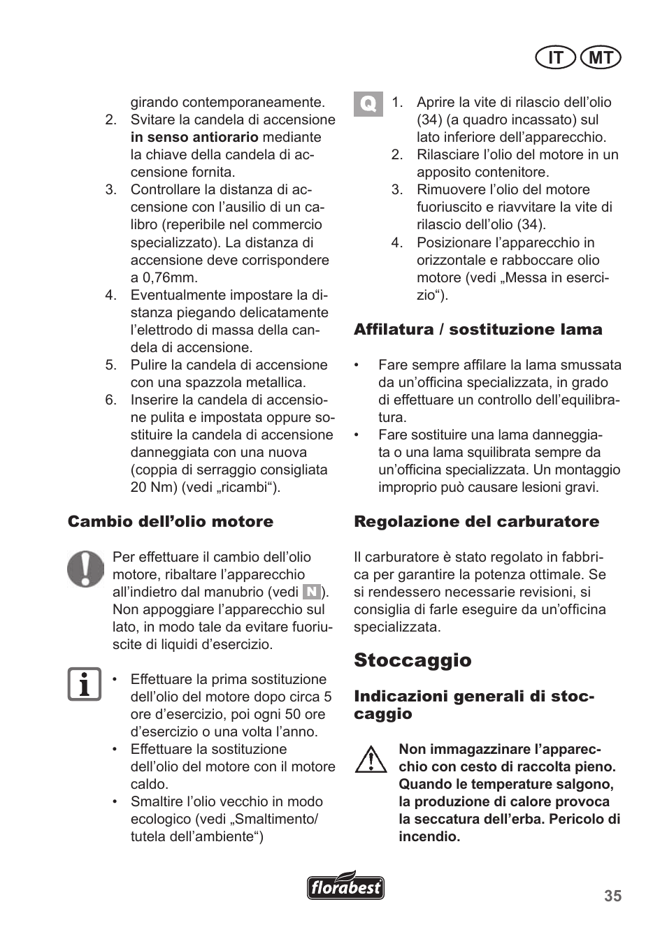 Stoccaggio, It mt | Florabest FBM 190 A1 User Manual | Page 35 / 100
