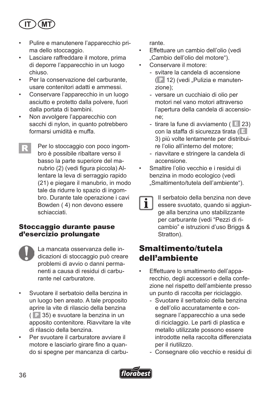 Smaltimento/tutela dell’ambiente, It mt | Florabest FBM 190 A1 User Manual | Page 36 / 100