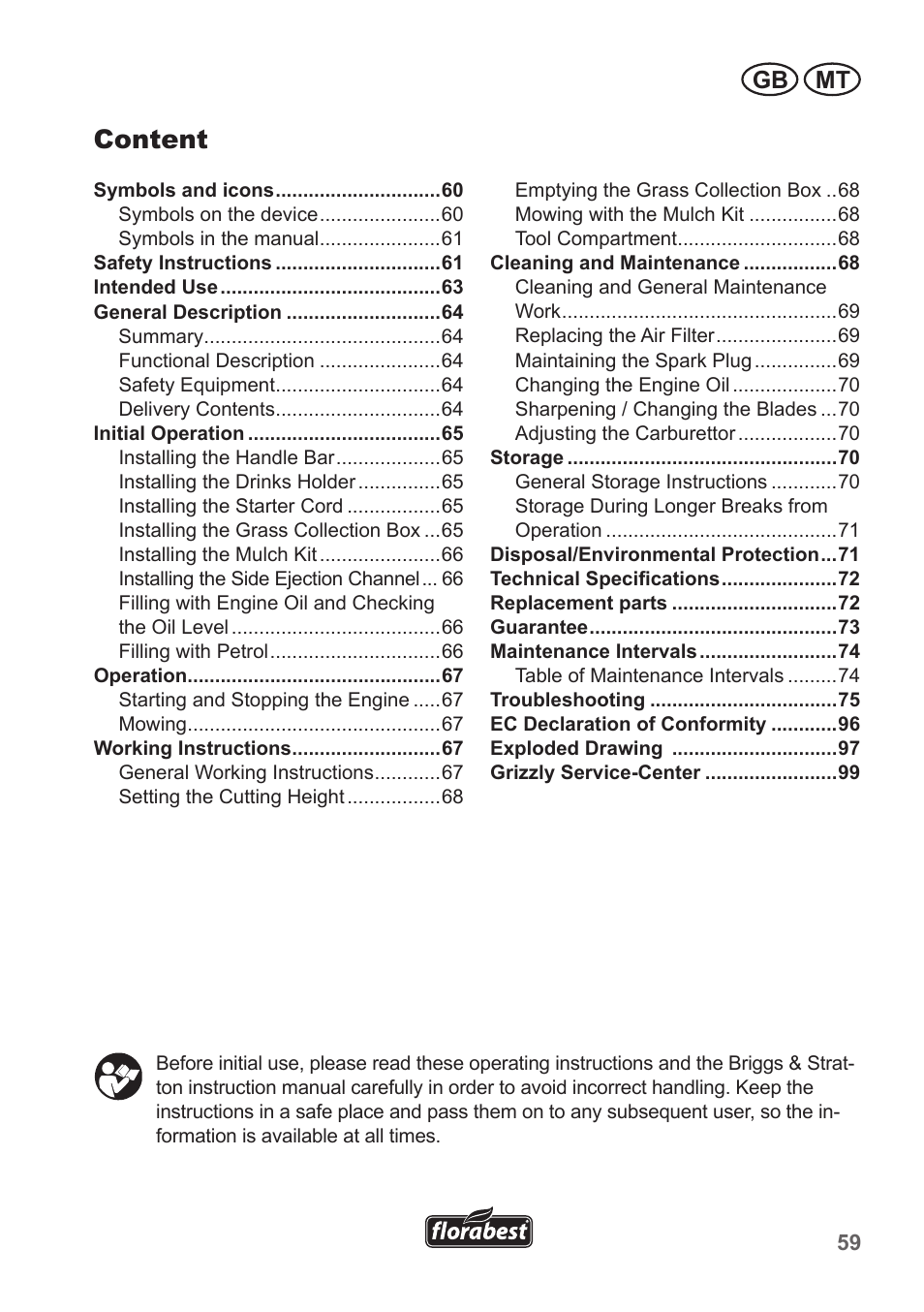 Content, Gb mt | Florabest FBM 190 A1 User Manual | Page 59 / 100