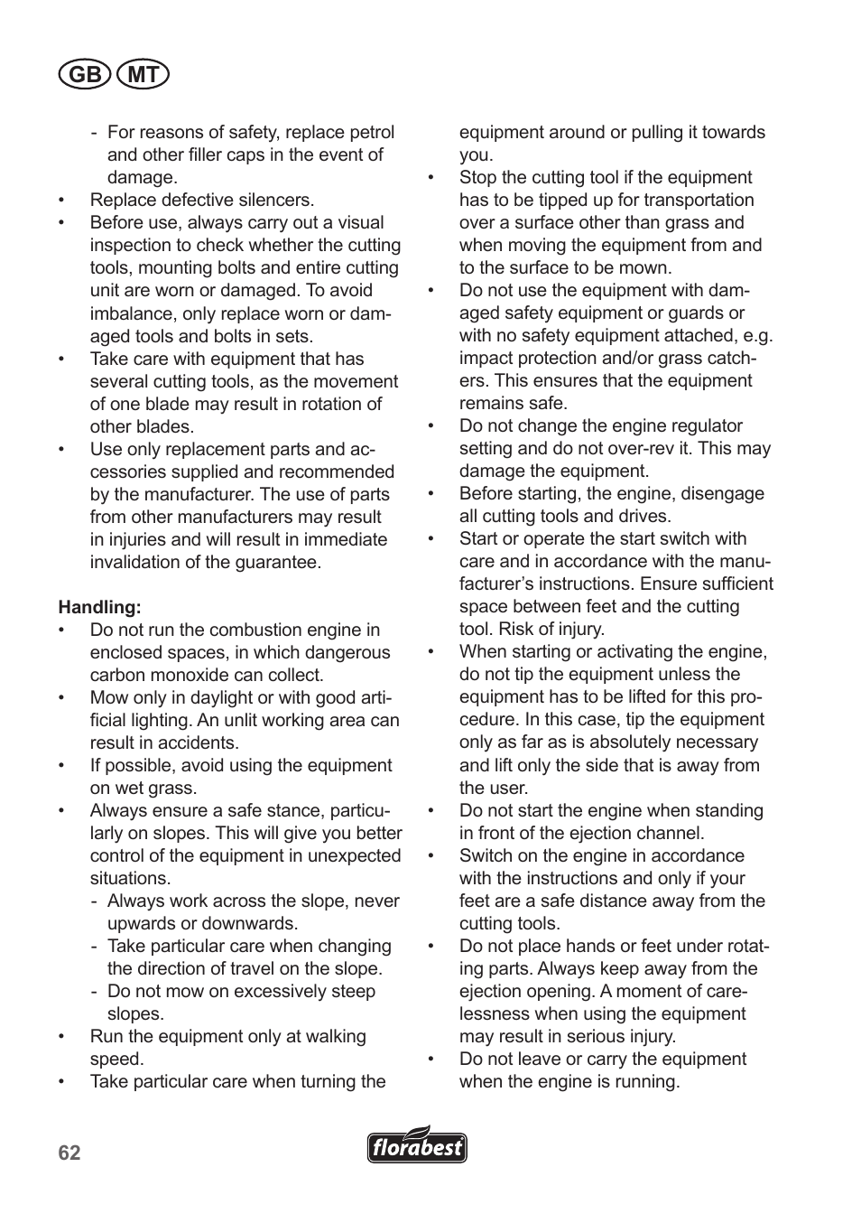 Gb mt | Florabest FBM 190 A1 User Manual | Page 62 / 100