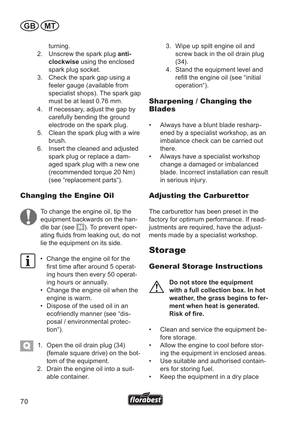 Storage, Gb mt | Florabest FBM 190 A1 User Manual | Page 70 / 100
