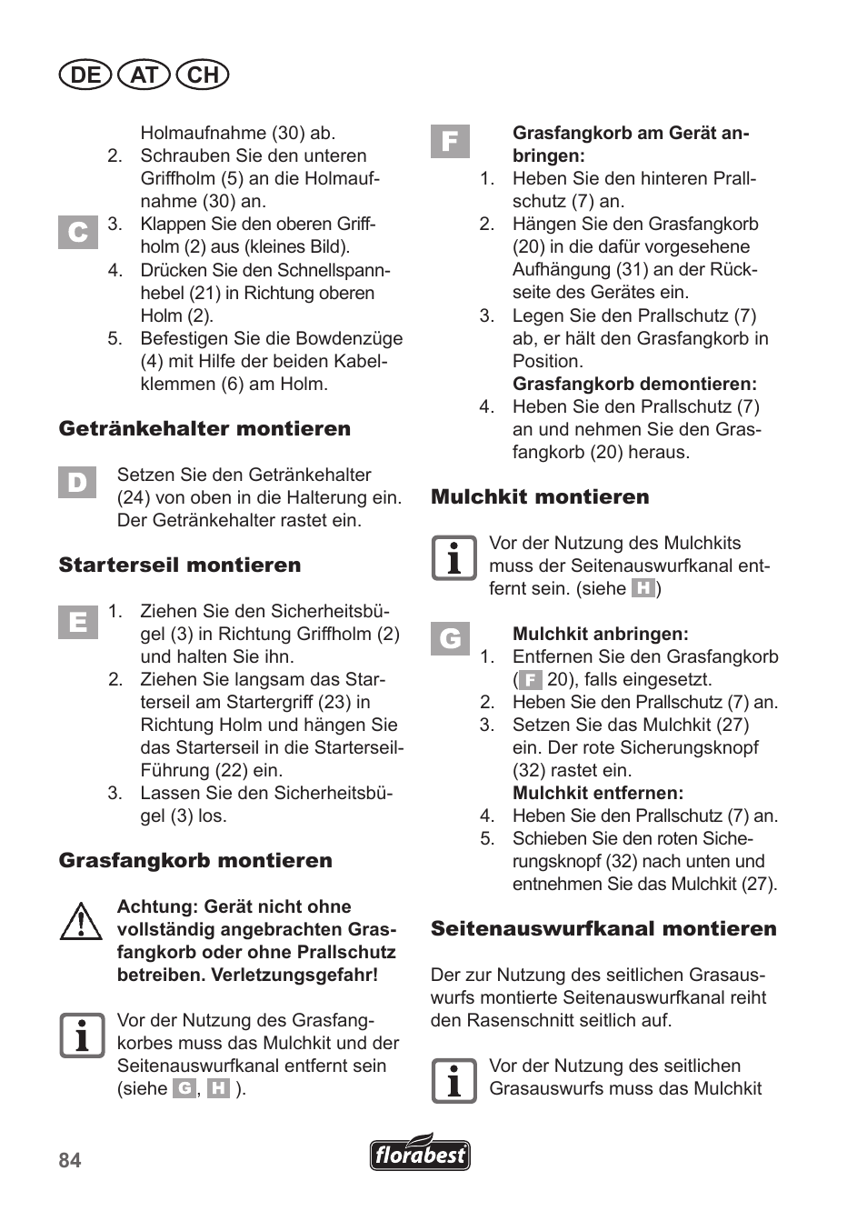 De at ch | Florabest FBM 190 A1 User Manual | Page 84 / 100