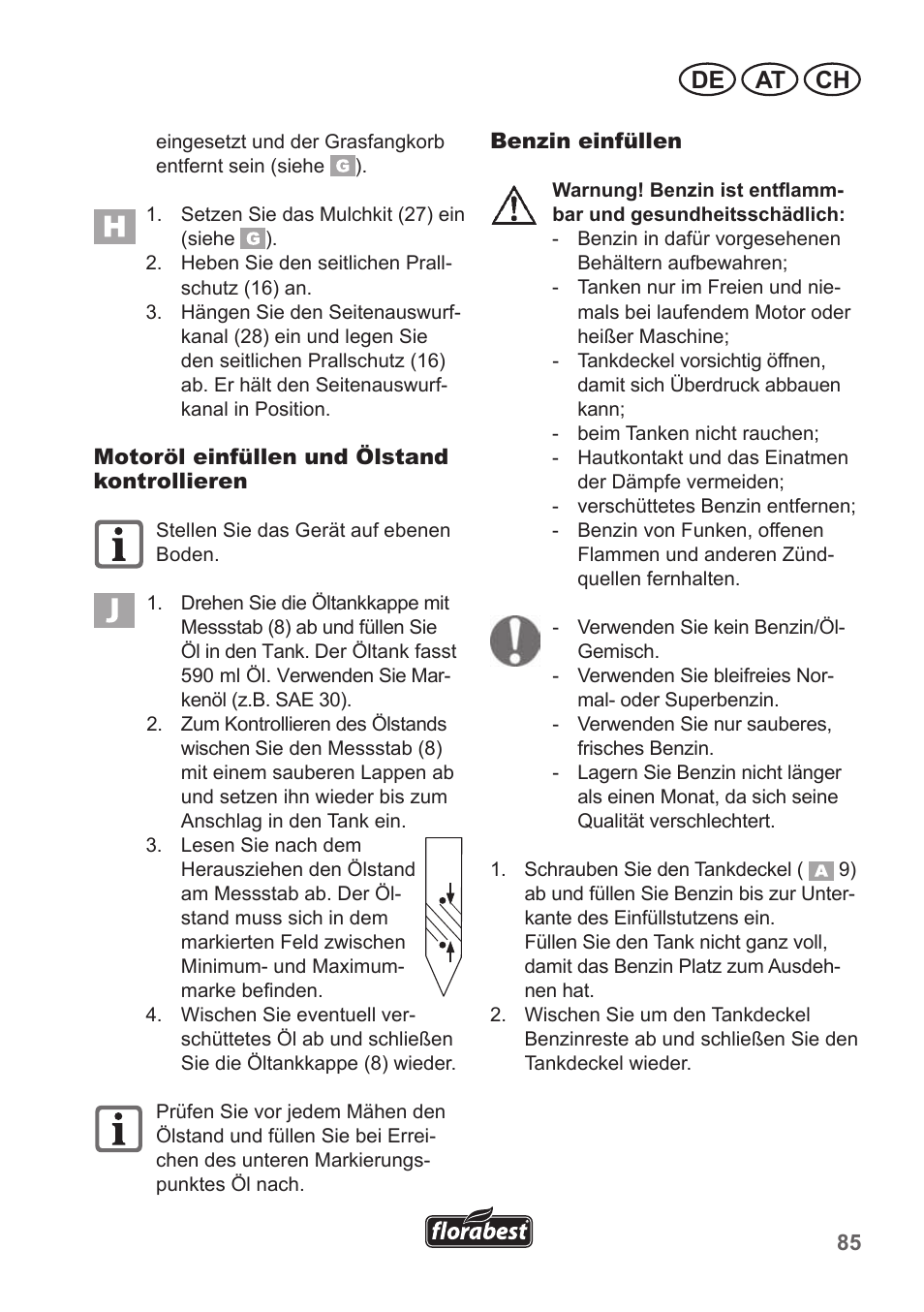 De at ch | Florabest FBM 190 A1 User Manual | Page 85 / 100