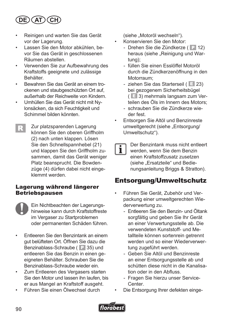 Entsorgung/umweltschutz, De at ch | Florabest FBM 190 A1 User Manual | Page 90 / 100