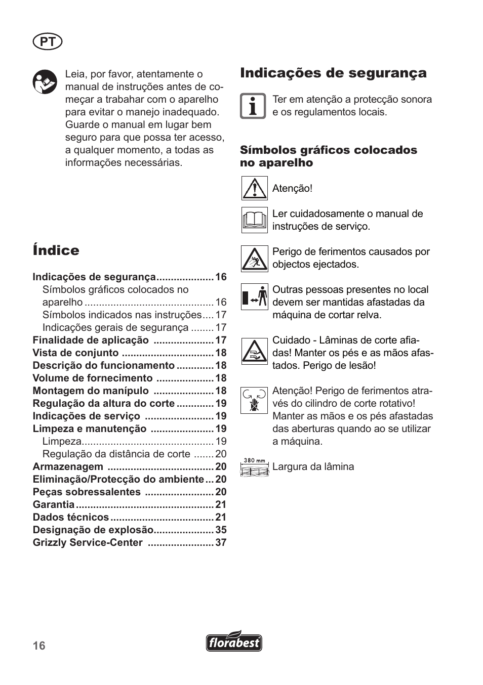 Indicações de segurança, Índice | Florabest FHM 38 A1 User Manual | Page 16 / 38