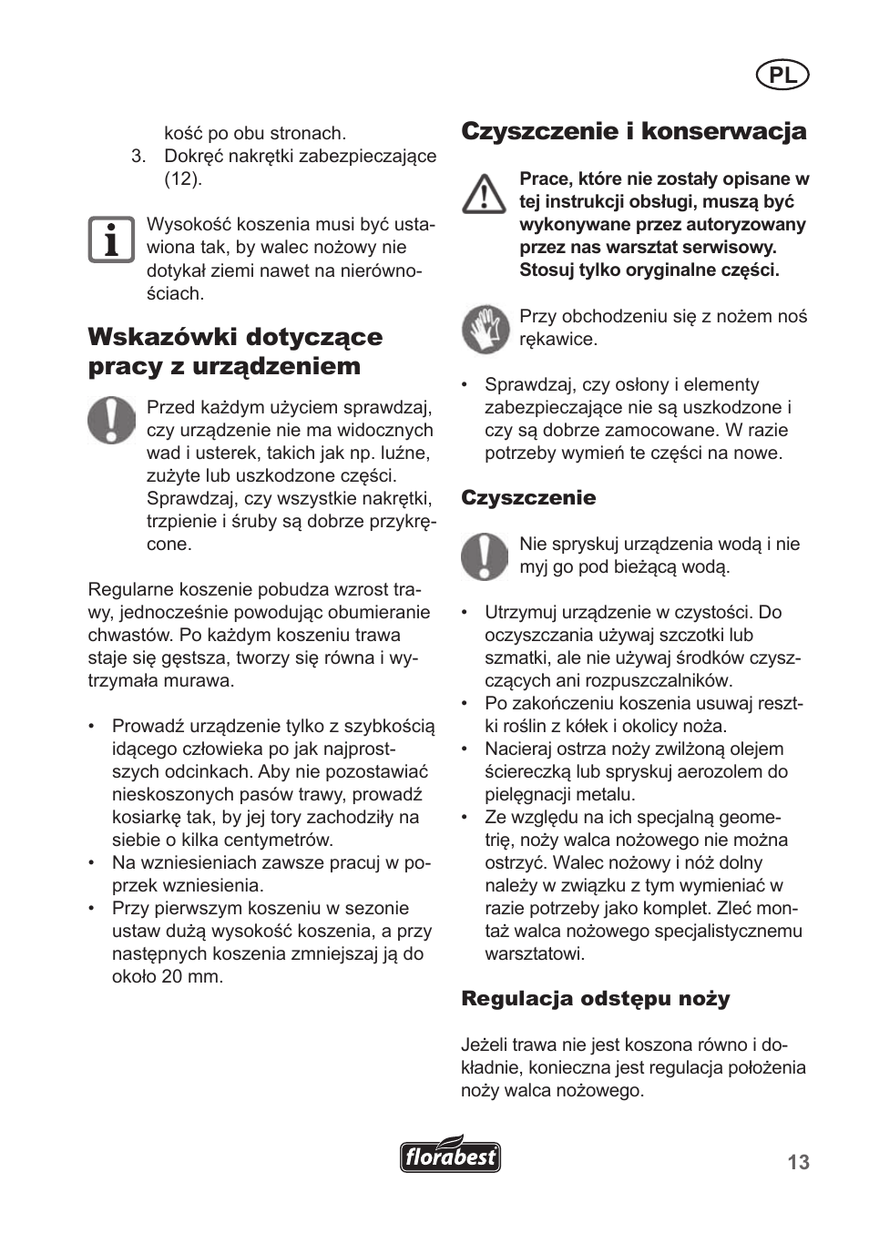 Wskazówki dotyczące pracy z urządzeniem, Czyszczenie i konserwacja | Florabest FHM 38 A1 User Manual | Page 13 / 50